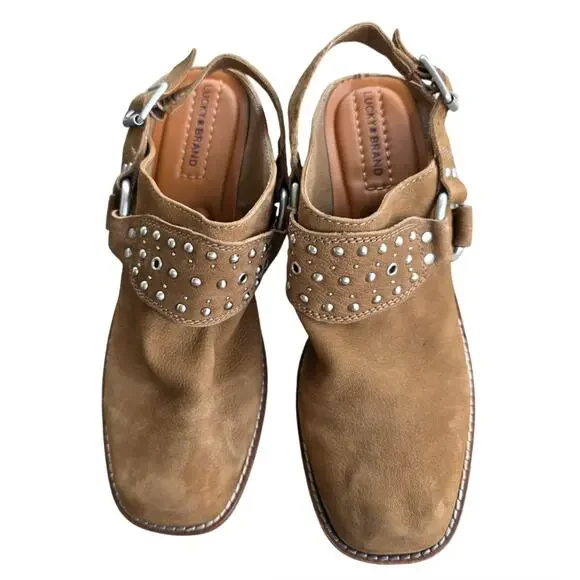 Lucky Brand Kalv Studded Leather Mules Dark Natural Size 7.5 - Picture 2 of 7